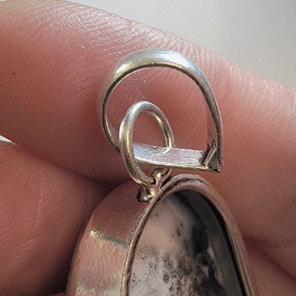 Necklace Pendant Dendritic Agate Handmade Jewelry in Sterling Silver Oval Design - Picture 7 of 10